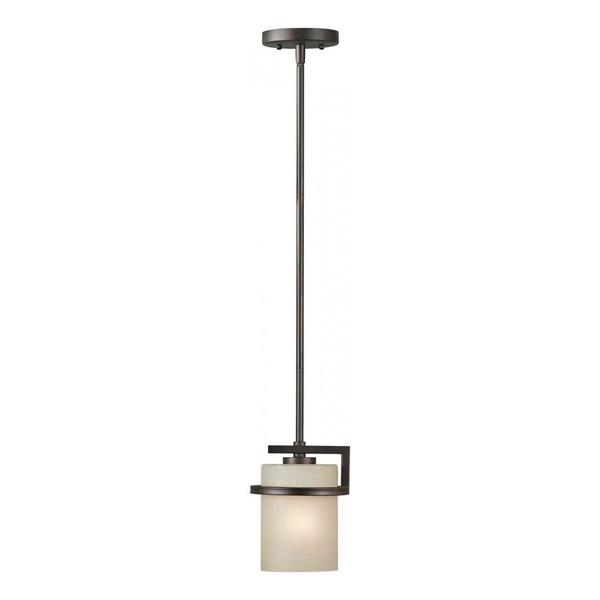 Forte One Light Antique Bronze Umber Linen Glass Down Mini Pendant 2405-01-32